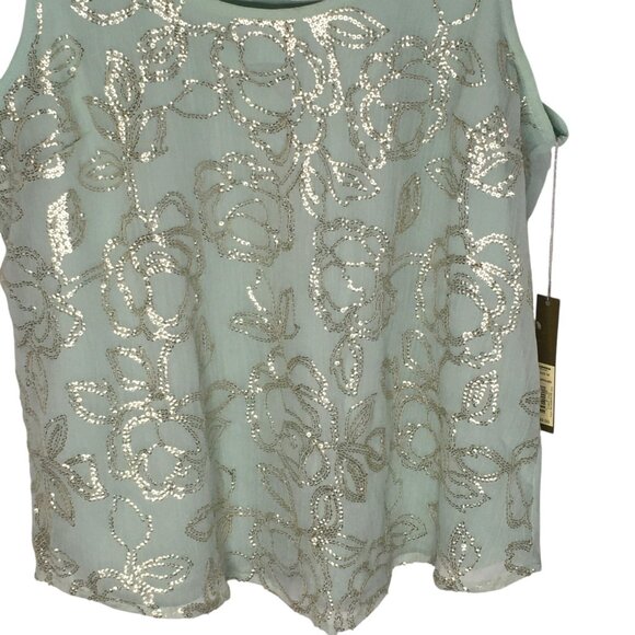 Fairy LC Lauren Conrad Tank Top Women Medium Mint Green Sequin Floral Scoop Neck - Picture 2 of 16